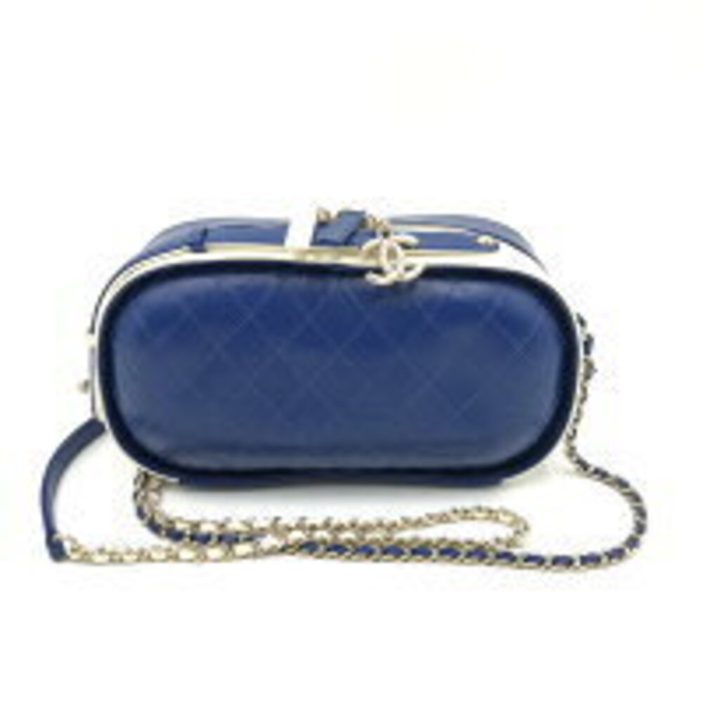 CHANEL Matelasse Chain Shoulder Bag Coco Mark Leather Blue White